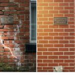 Before and after home pointing showing damaged brickwork repaired with fresh mortar and restored wall strength.