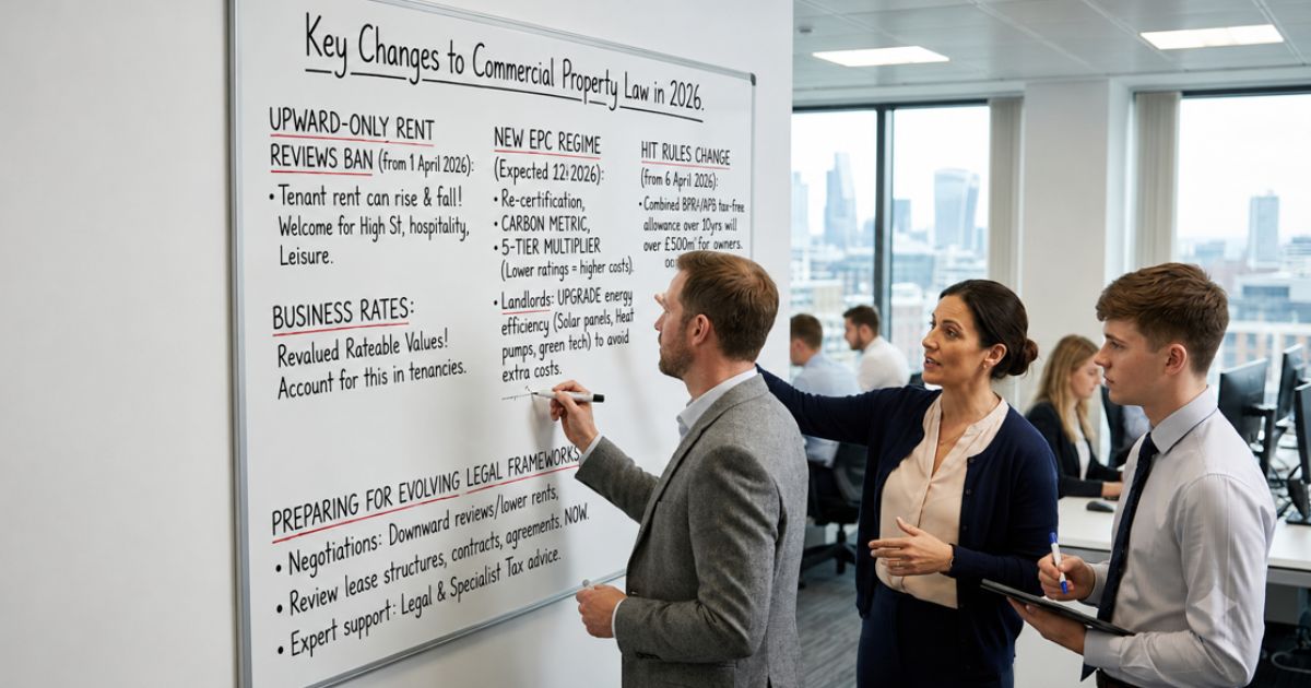 Office meeting focused on commercial property law changes, business rates, and EPC regulations.