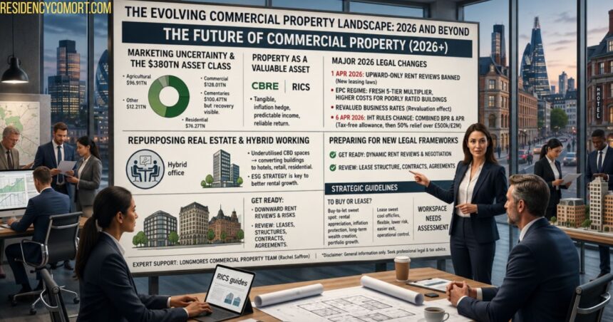 Business team presenting a commercial property market strategy in a modern office.