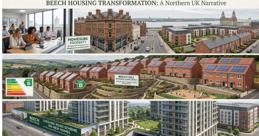 Modern Beech Housing developments featuring energy-efficient homes, apartments, and landscaped communities in the UK.
