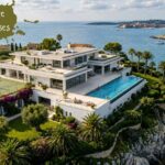 Luxury seafront villa with an infinity pool, tennis court, and stunning Mediterranean coastline views.