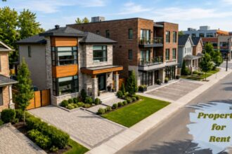 Modern rental property on a quiet residential street with a landscaped front yard and driveway.