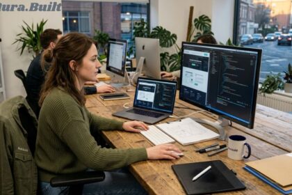 Aura.Built team working on web design and development in a modern creative office.
