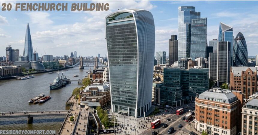20 Fenchurch Building, known as the Walkie Talkie, overlooking the River Thames and London skyline.