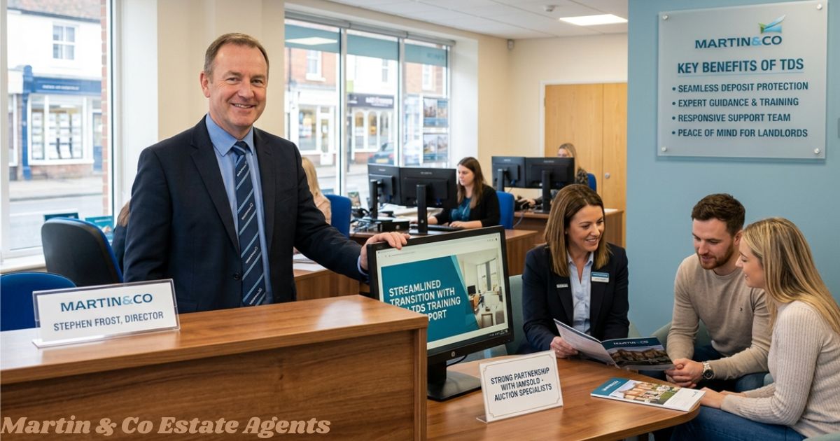 Martin & Co office staff assisting clients with tenancy deposit services and property information.
