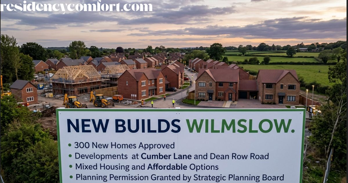 New builds Wilmslow showing a modern housing development with homes under construction and surrounding countryside.